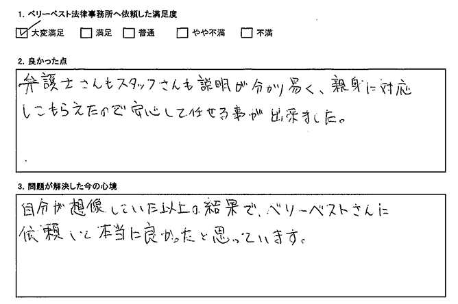 ベリーベストに依頼して本当に良かったです