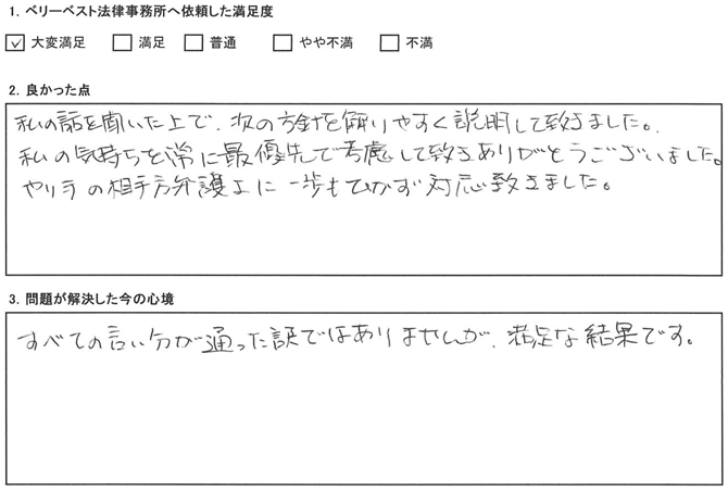 やりての相手方弁護士に一歩もひかず対応致きました